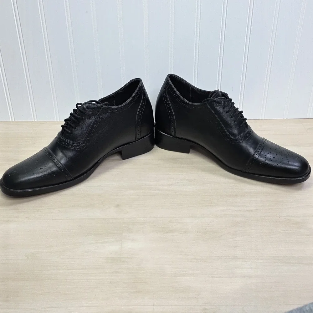 Dons Handmade Men's Elevator Shoes Cap Toe Black Leather Size 10 12